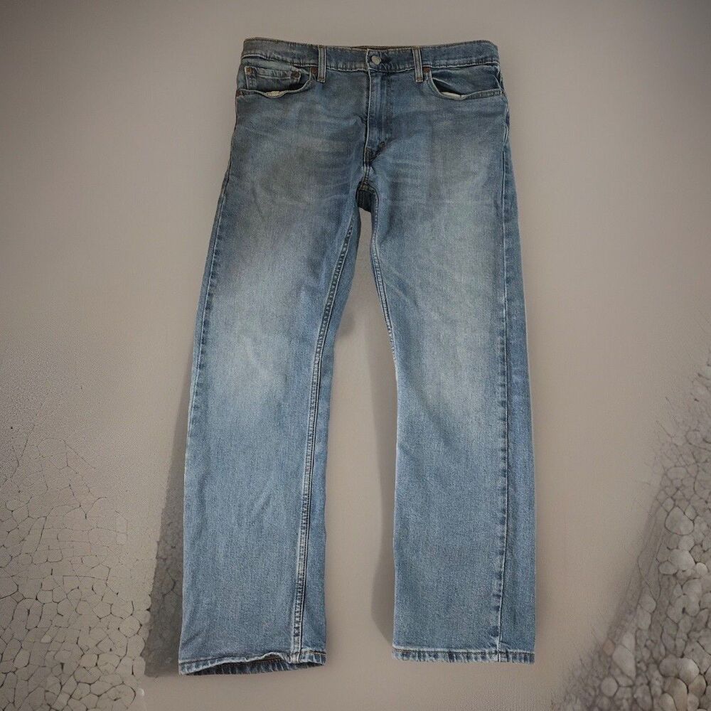 Levi’s 513 Slim Straight Jeans Mens 36x29 Medium Wash Blue Worn To Ride Stretch